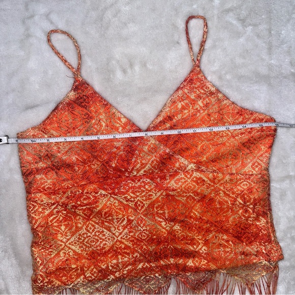Vintage Y2K Evolution Orange Lace Fringe Tank Top Size Large - Picture 6 of 12